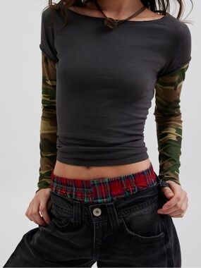 NEW UO BDG Sloane Layered Twofer Long Sleeve Tee